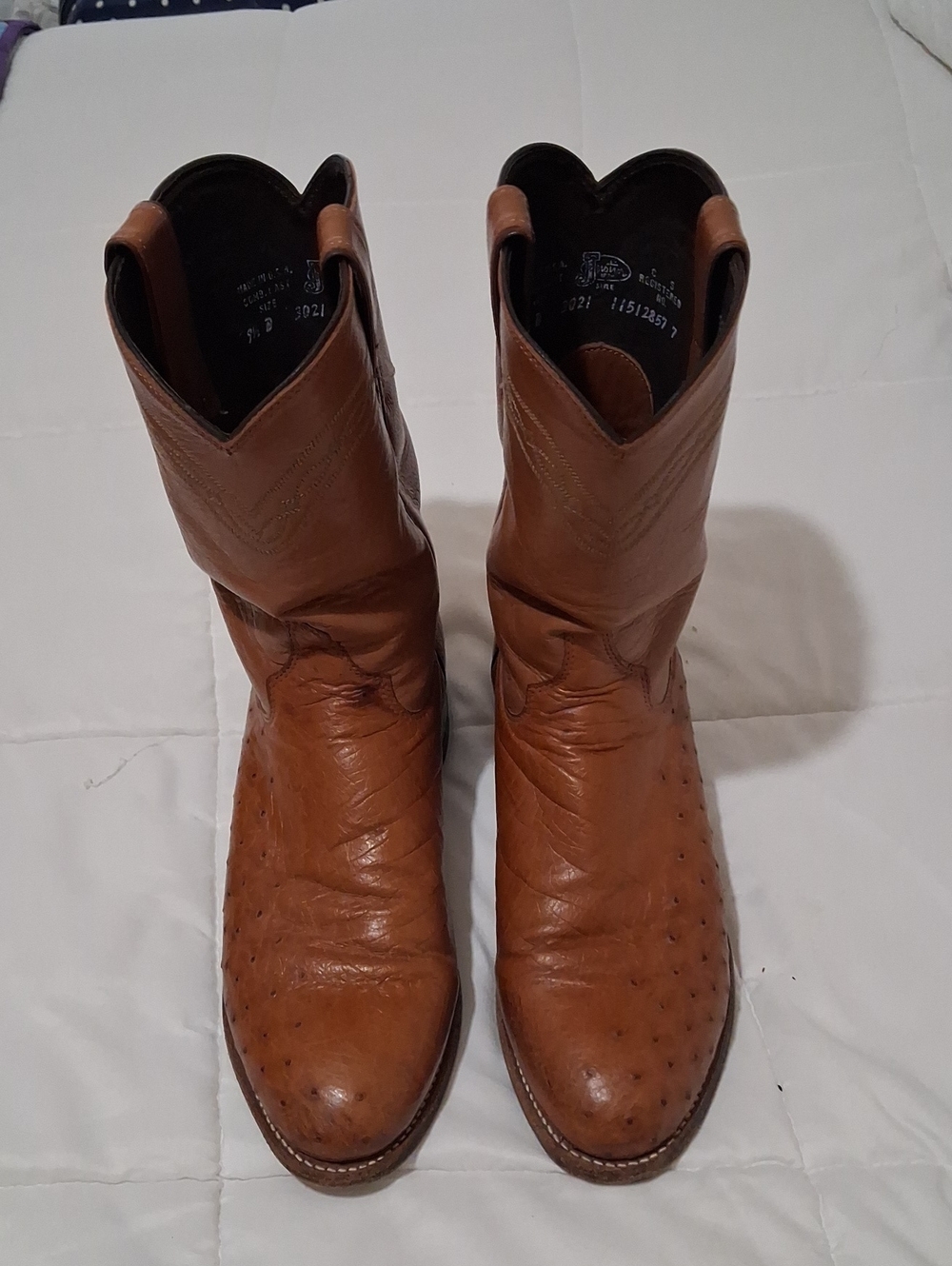 Justin Boots Tan Leather Cowboy Boots - Classic Western Style Sz 9 1/2
